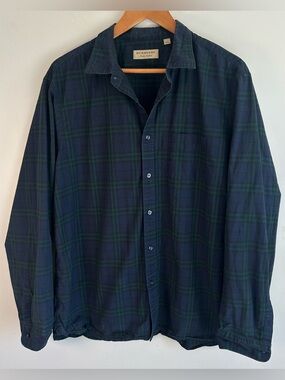 Burberry London England Men’s Button Up Plaid Flannel Shirt Blue Green Size XXXL